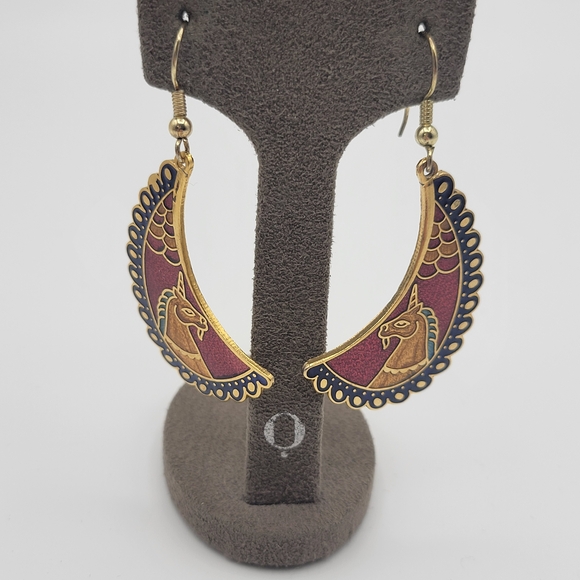 Vintage Gold tone Colorful Unicorn Cloisonne Dangle Earrings - Picture 3 of 6